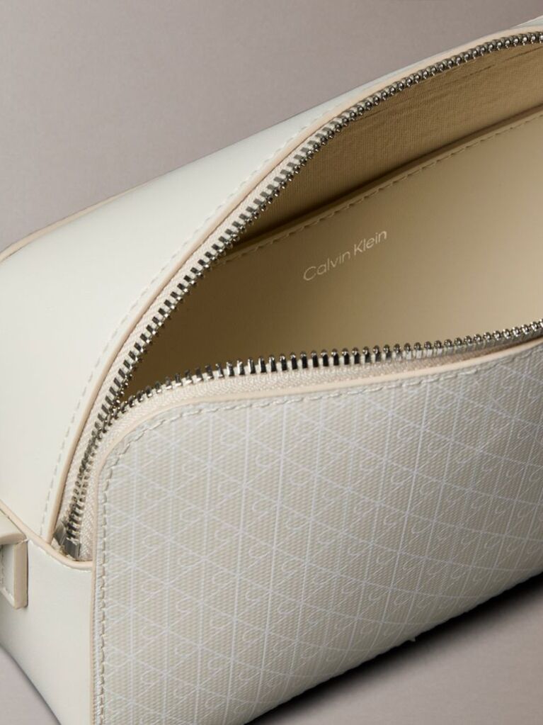 White Allover Monogram Logo Camera Bag  Women