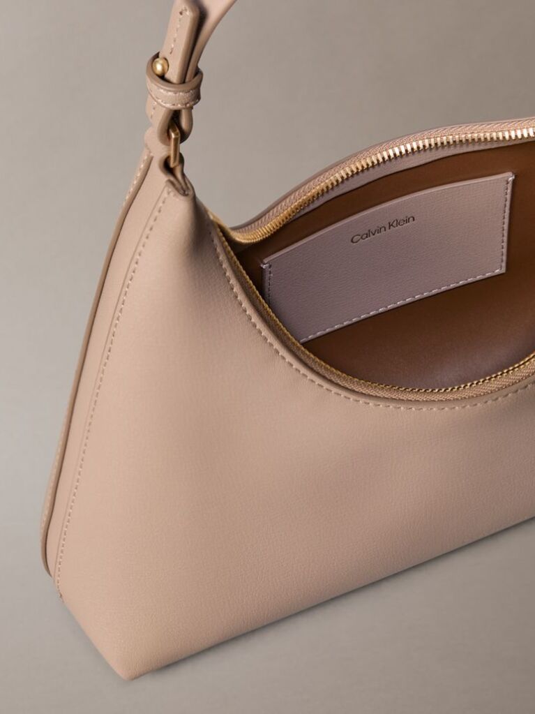 Beige Embossed Logo Shoulder Bag  Women