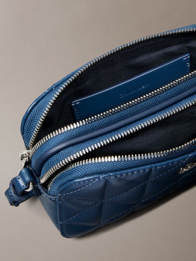 Blue Quilted Emblem Logo Double Zip Camera Bag  Women