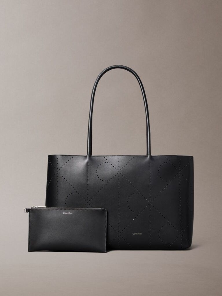 Black Emblem Perforated Leather Tote  Women