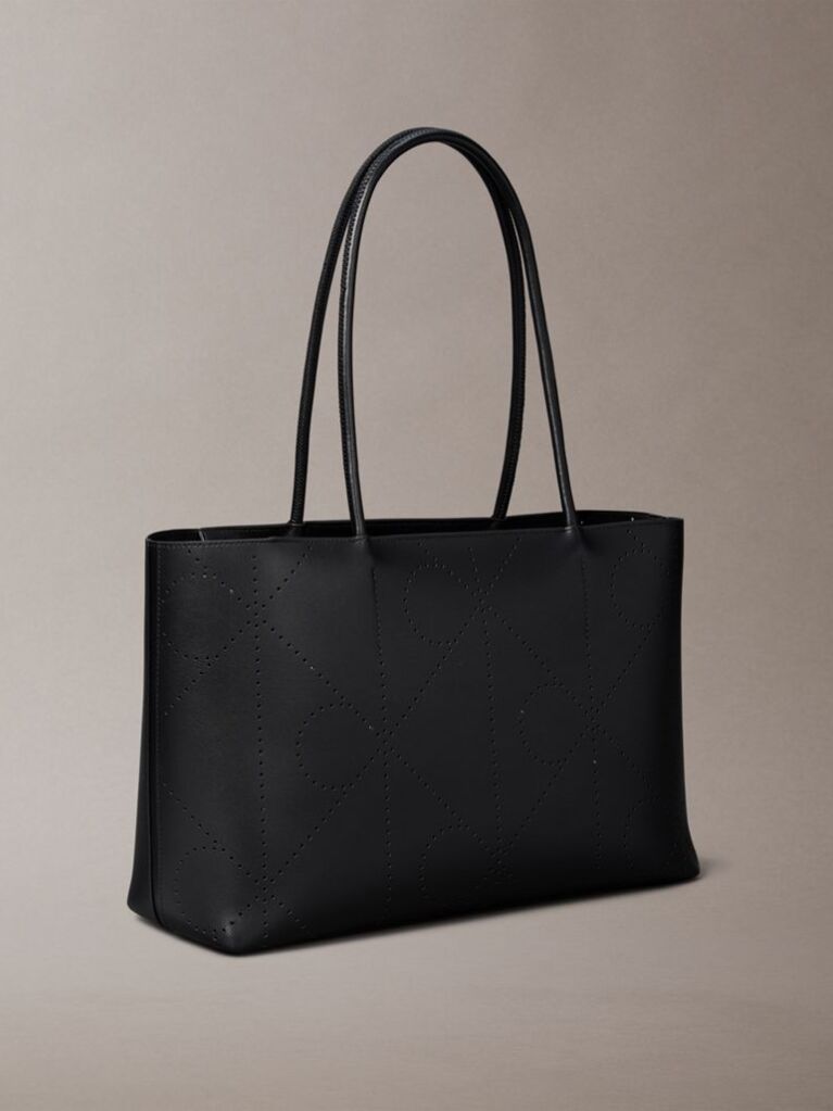 Black Emblem Perforated Leather Tote  Women