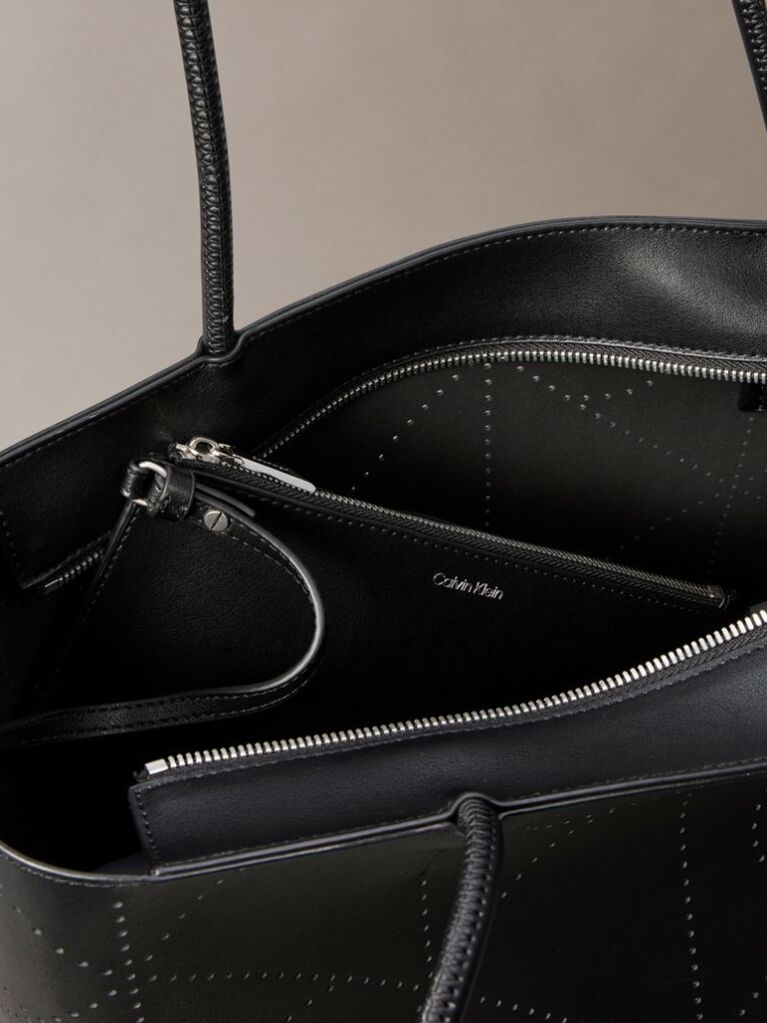 Black Emblem Perforated Leather Tote  Women