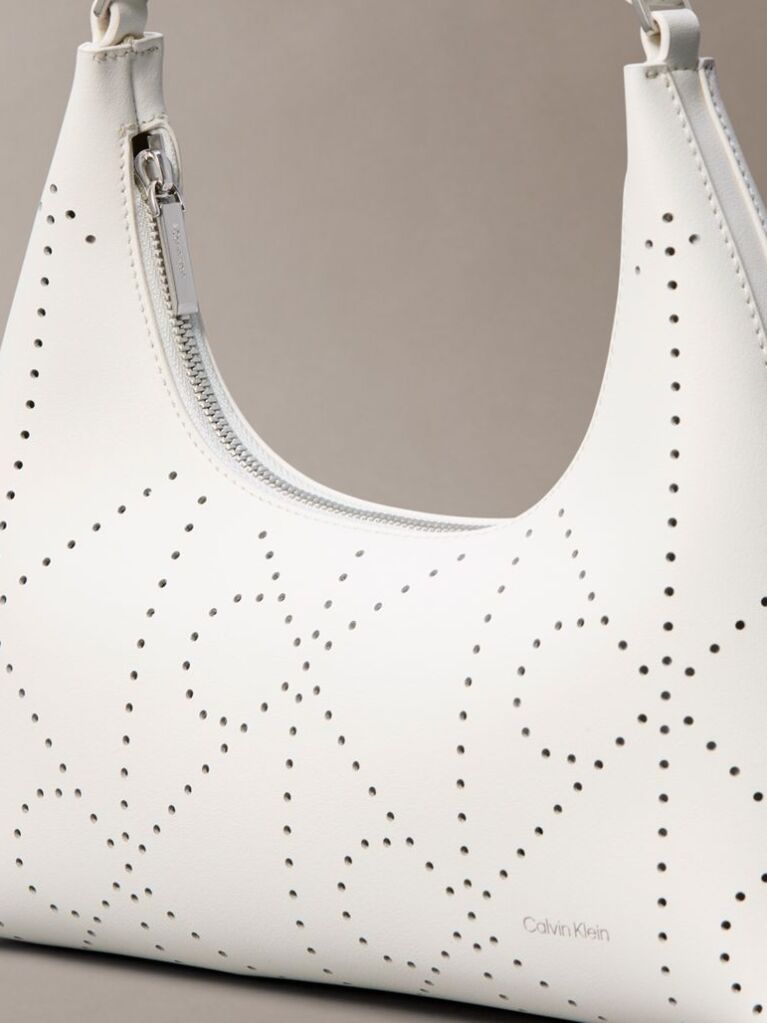 White Perforated Emblem Logo Shoulder Bag  Women