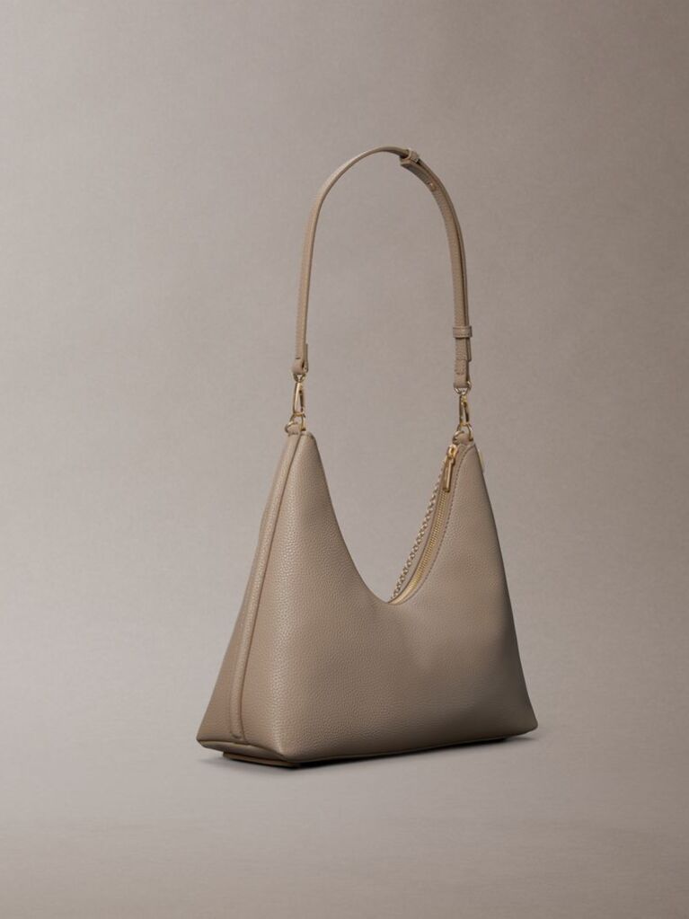 Beige Pebbled Jewellery Chain Hobo Bag  Women
