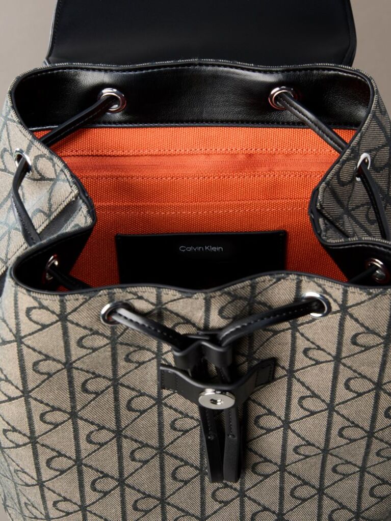 Multi Emblem Logo Jacquard Flap Backpack  Women