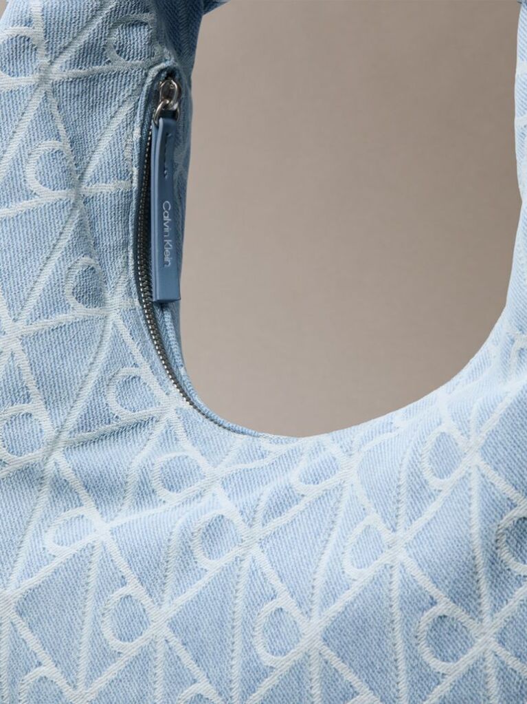 Denim Allover Emblem Logo Denim Crescent Bag  Women