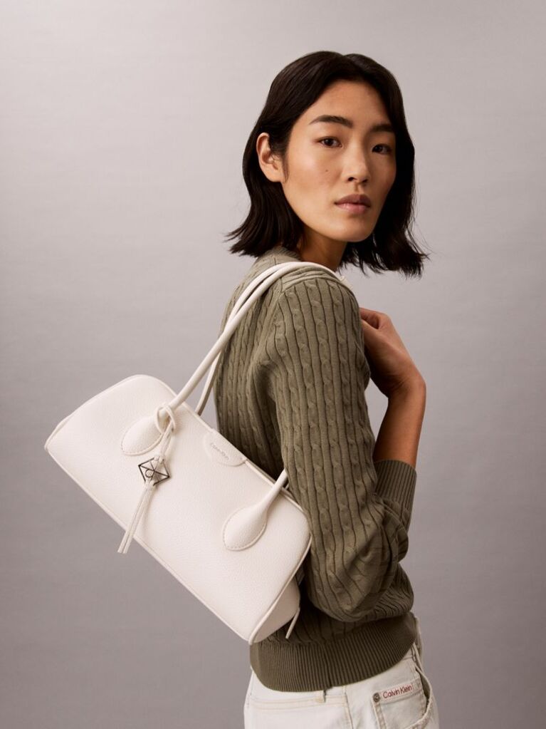 White Emblem Logo Pebble Shoulder Bag  Women