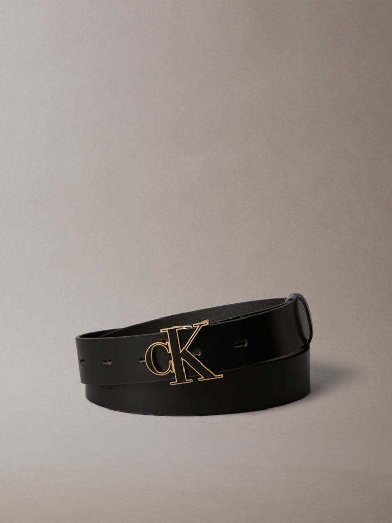 Black Full-Grain Leather Logo Buckle Belt  Women