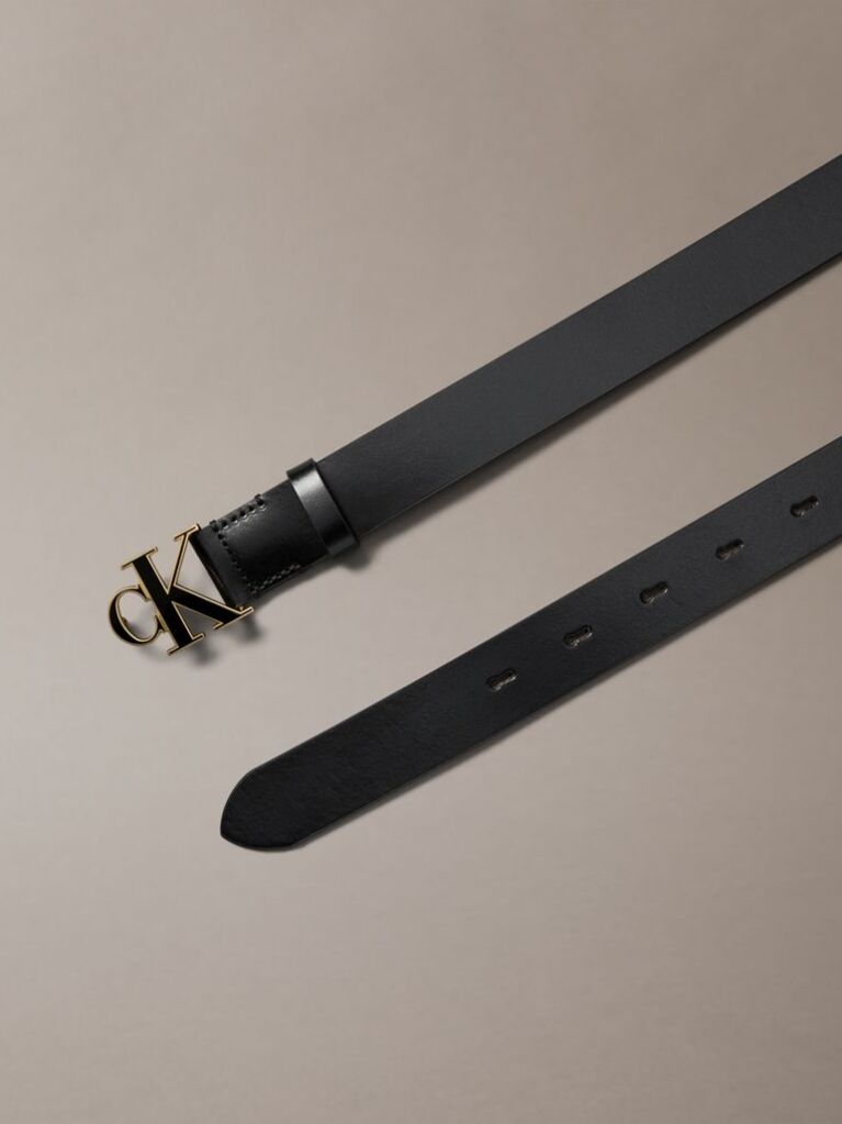 Black Full-Grain Leather Logo Buckle Belt  Women