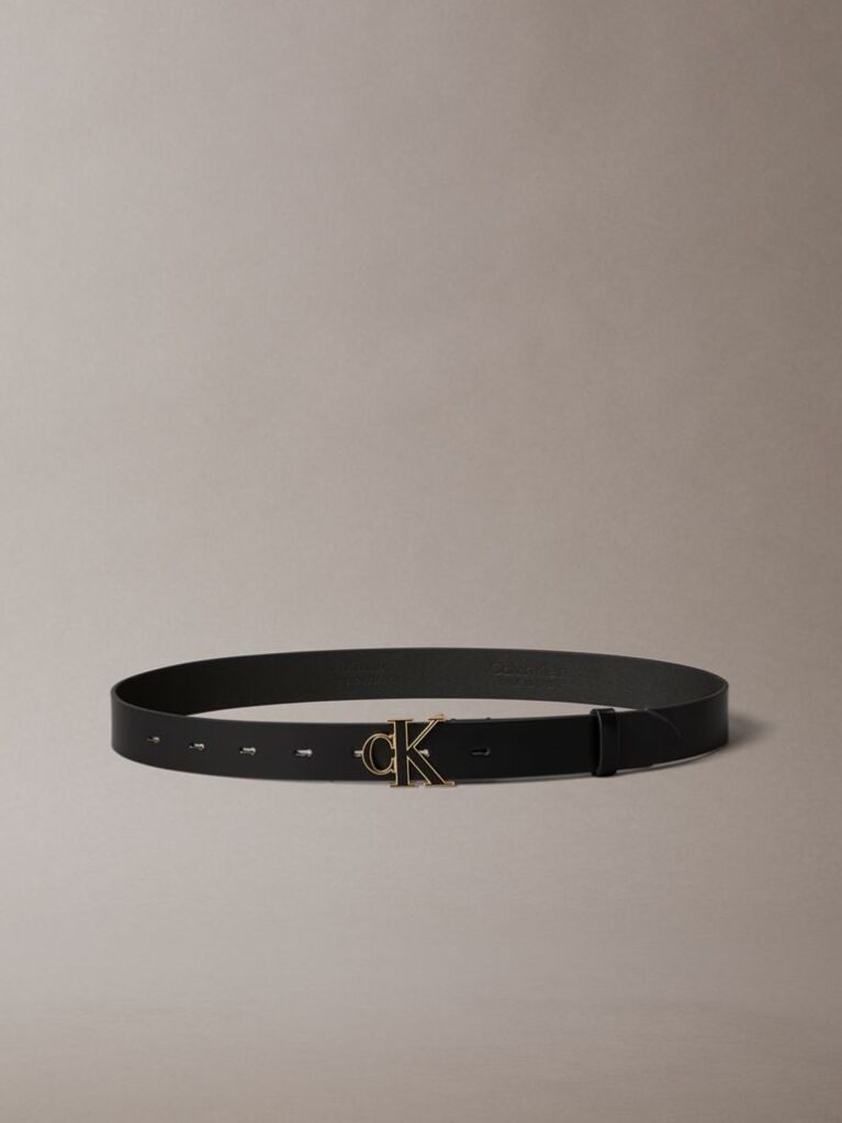 Black Full-Grain Leather Logo Buckle Belt  Women