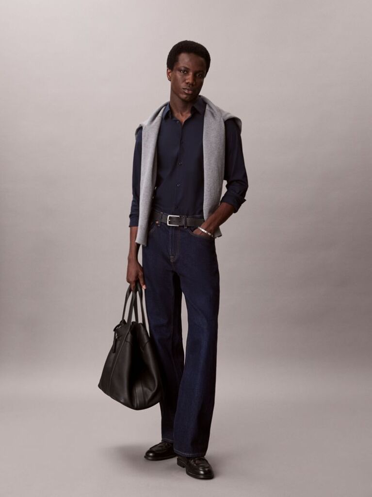 Blue Slim Stretch Button-Down Shirt  Men