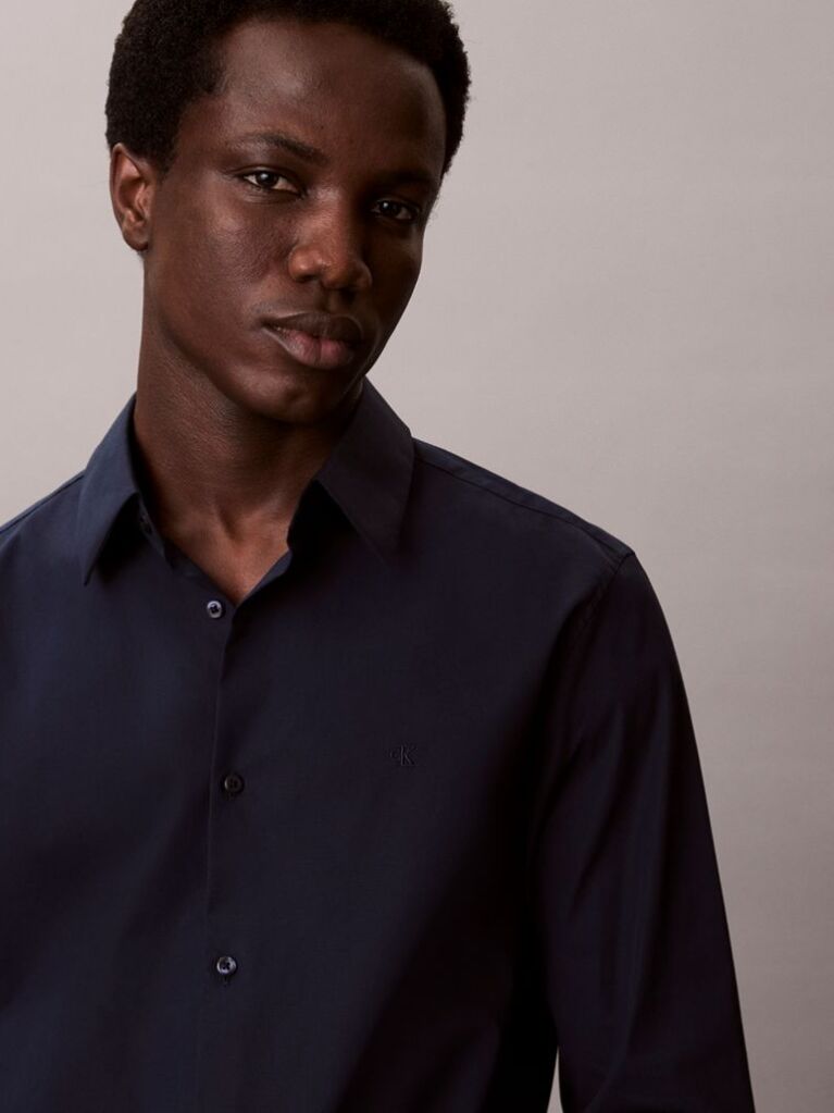 Blue Slim Stretch Button-Down Shirt  Men