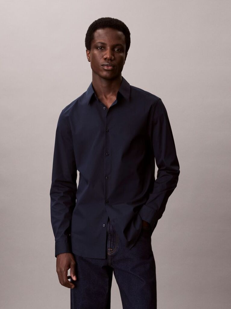Blue Slim Stretch Button-Down Shirt  Men