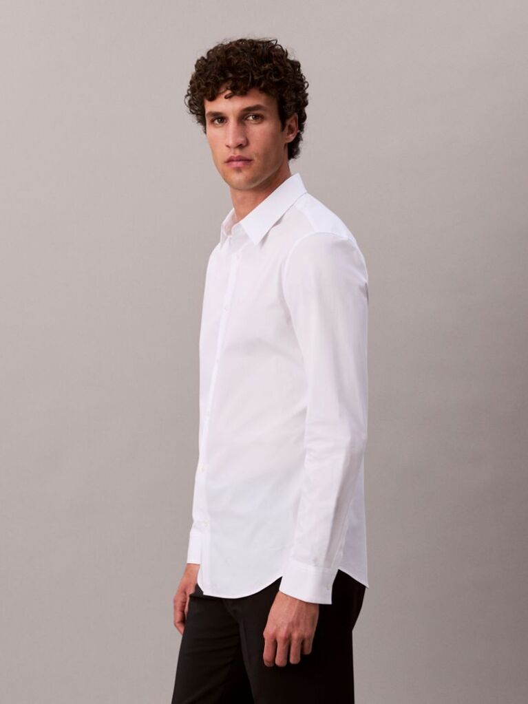 White Slim Stretch Button-Down Shirt  Men
