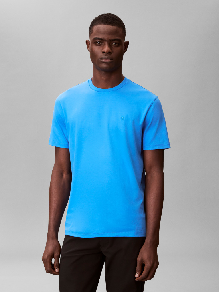 Μπλε Βαμβακερό T-shirt  Άνδρας