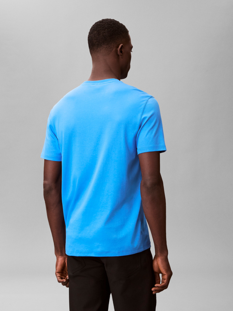 Μπλε Βαμβακερό T-shirt  Άνδρας