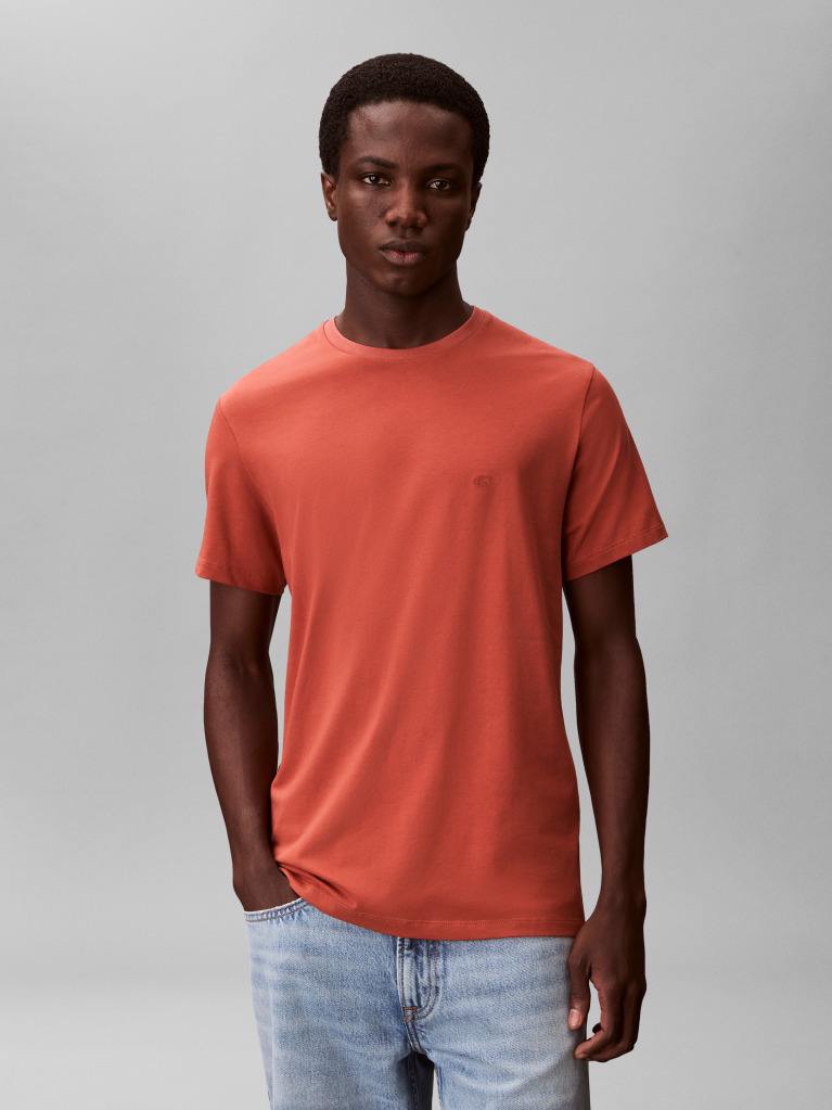 Καφέ Κοντομάνικο T-Shirt Από Ελαστικό Βαμβάκι Και Slim Γραμμή  Άνδρας