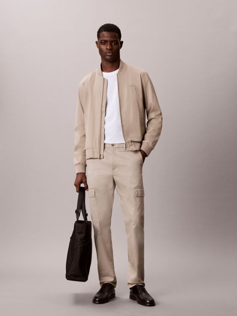 Khaki Slim Stretch Cargo Trousers  Men