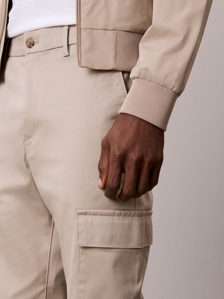 Khaki Slim Stretch Cargo Trousers  Men