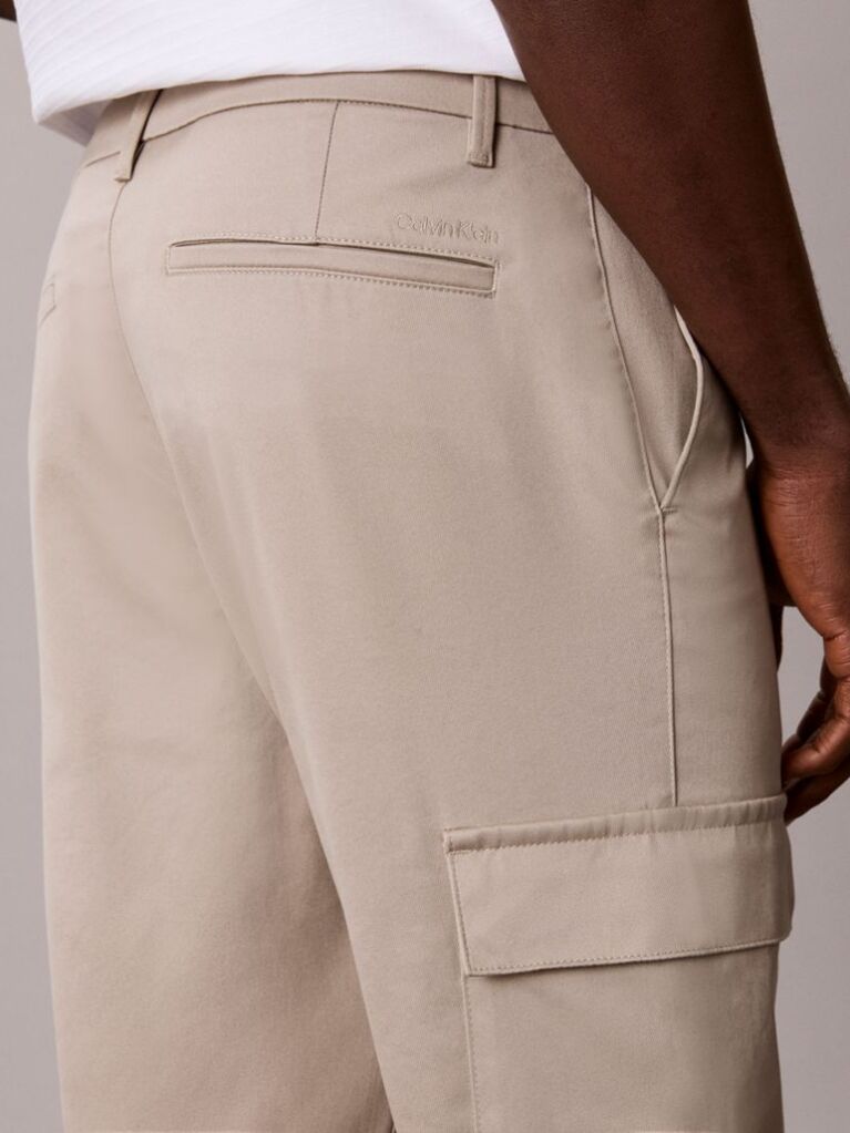 Khaki Slim Stretch Cargo Trousers  Men