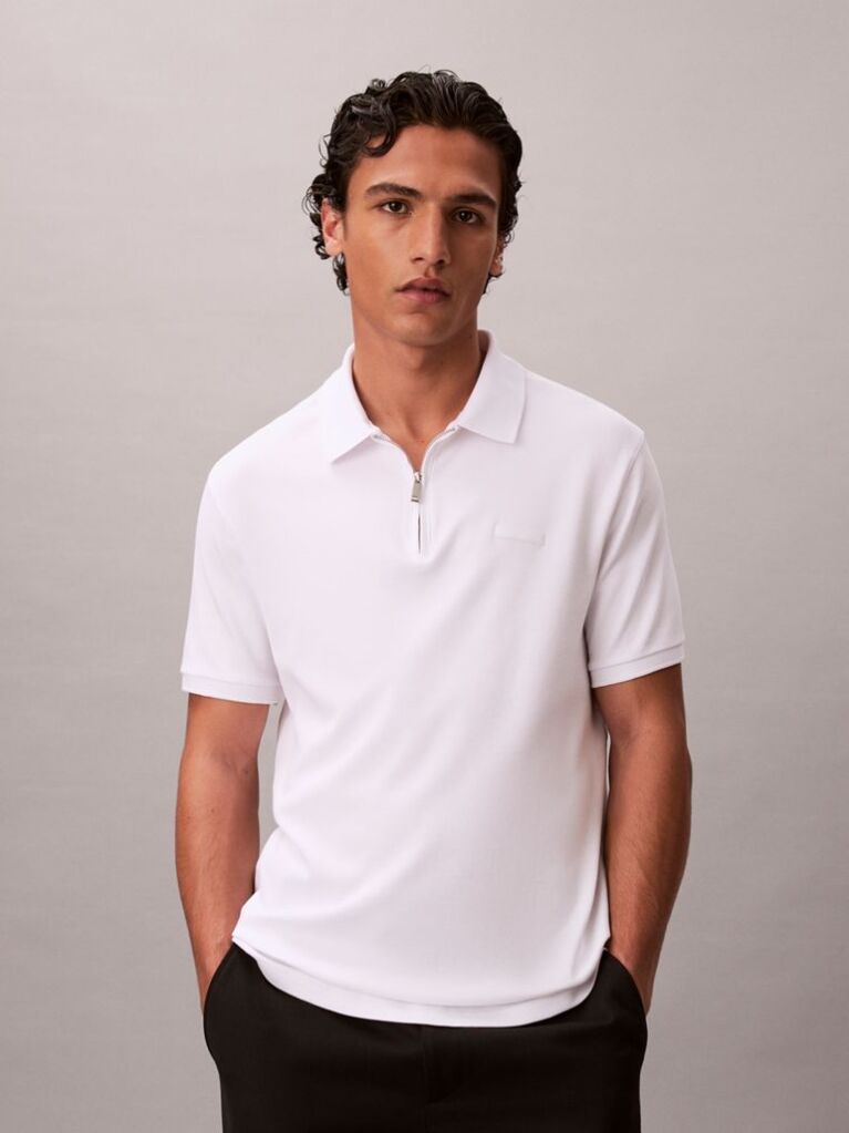 White Supima Cotton Short-Sleeve Zip Polo  Men