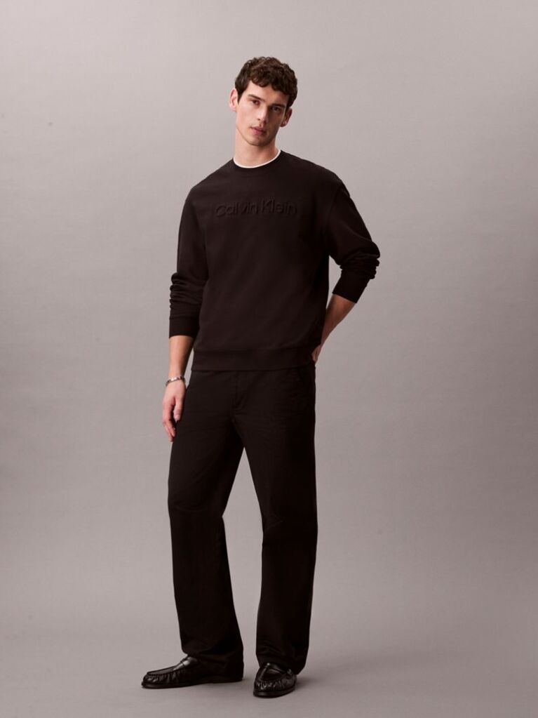 Black Embossed Logo Crew-Neck Sweatshirt  Men