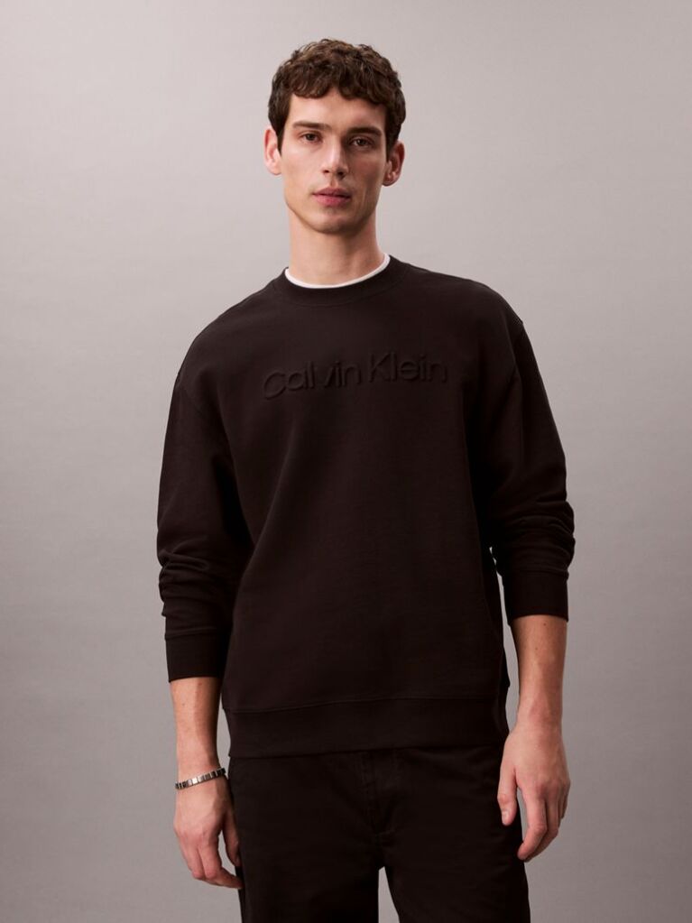 Black Embossed Logo Crew-Neck Sweatshirt  Men