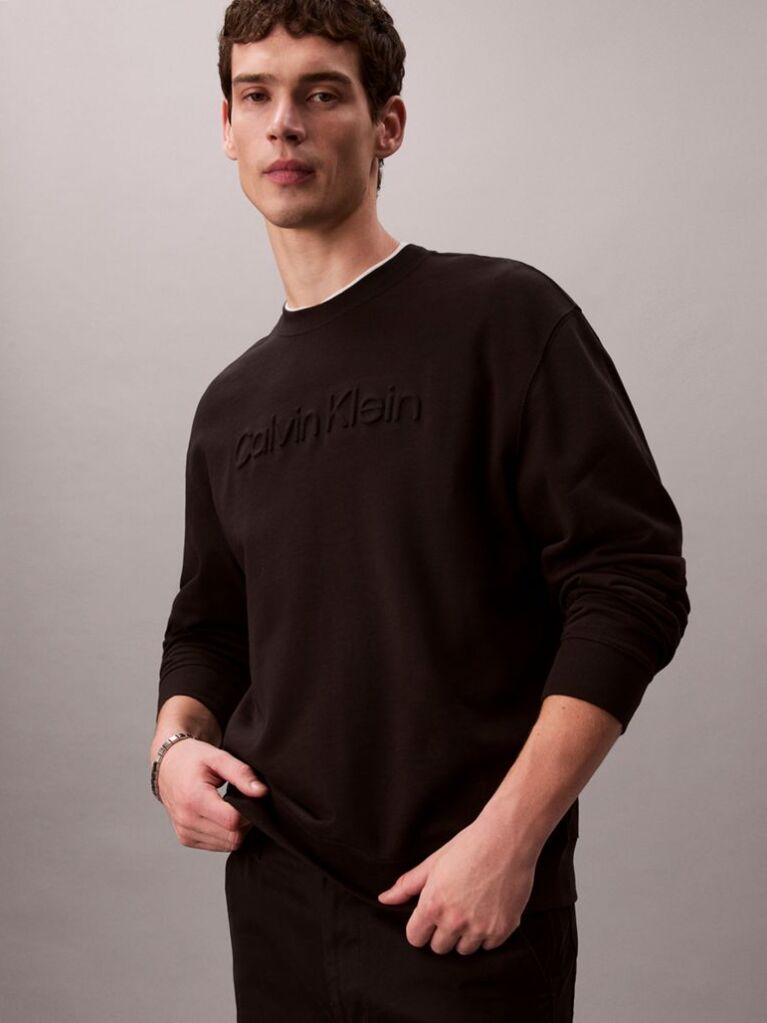 Black Embossed Logo Crew-Neck Sweatshirt  Men
