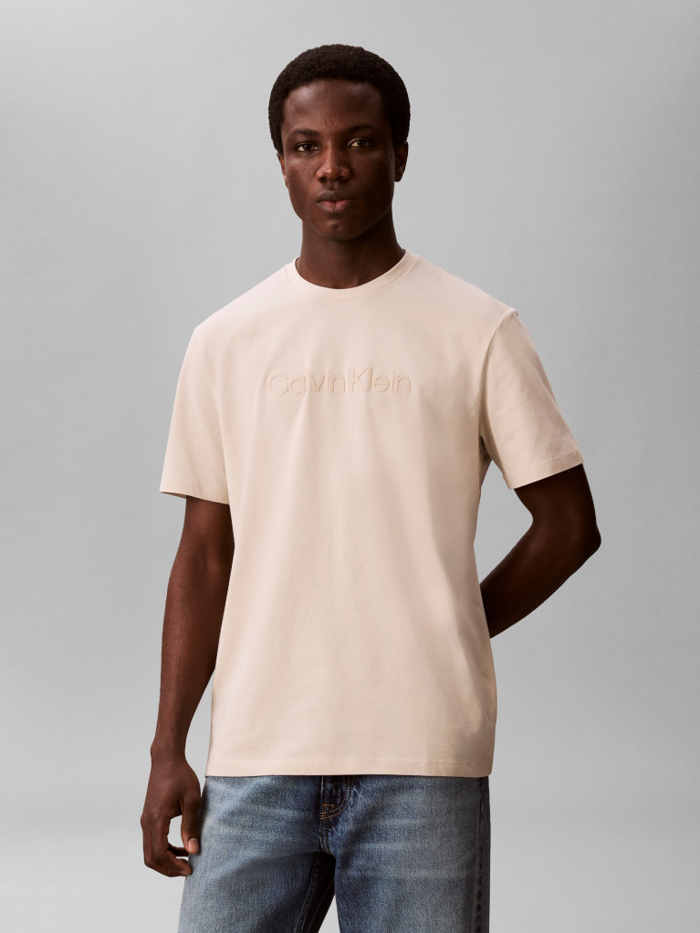 Beige Graphic Logo T-shirt  Men