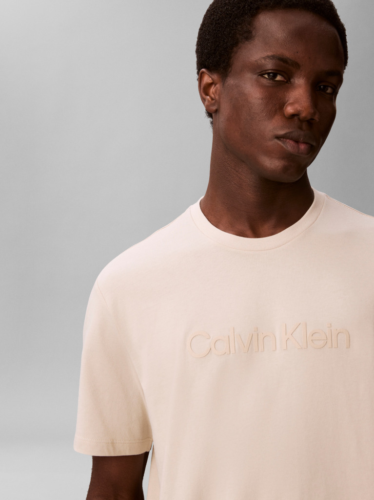 Beige Graphic Logo T-shirt  Men