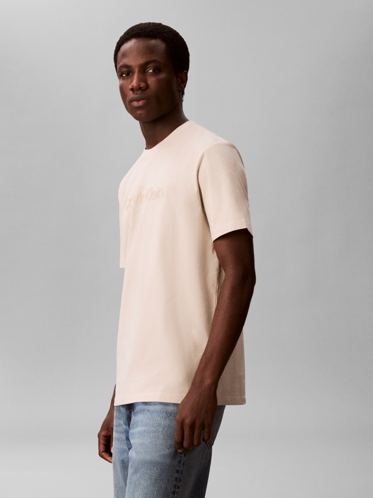 Beige Graphic Logo T-shirt  Men
