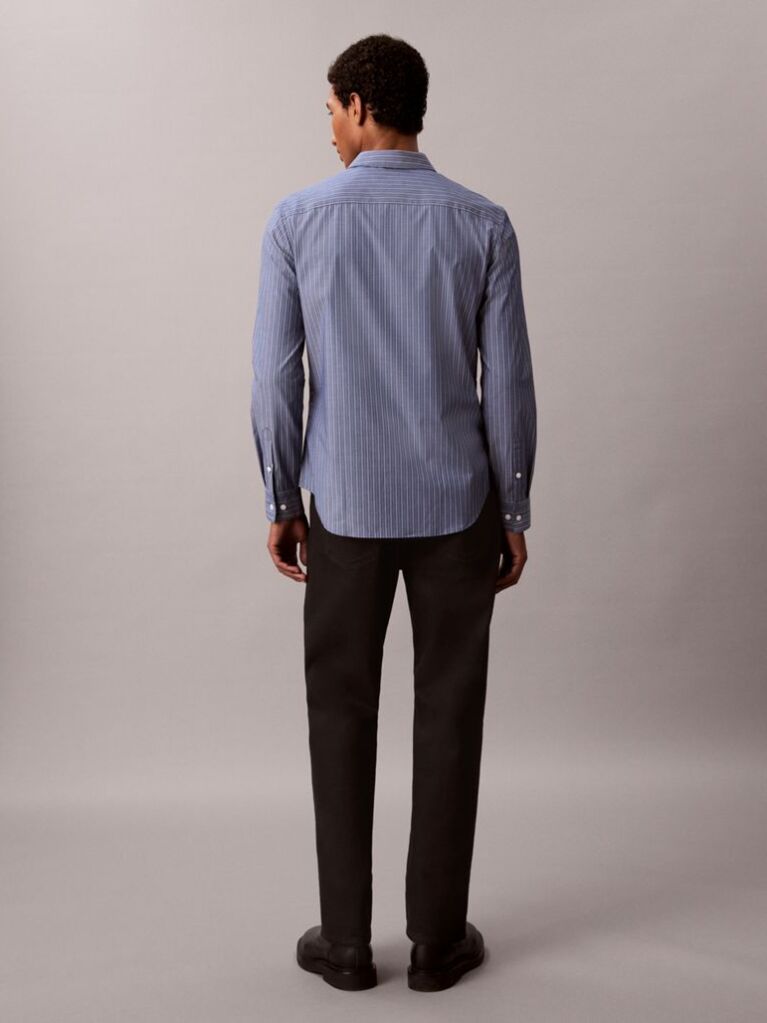 Blue Slim Straight Fit Stripe Shirt  Men