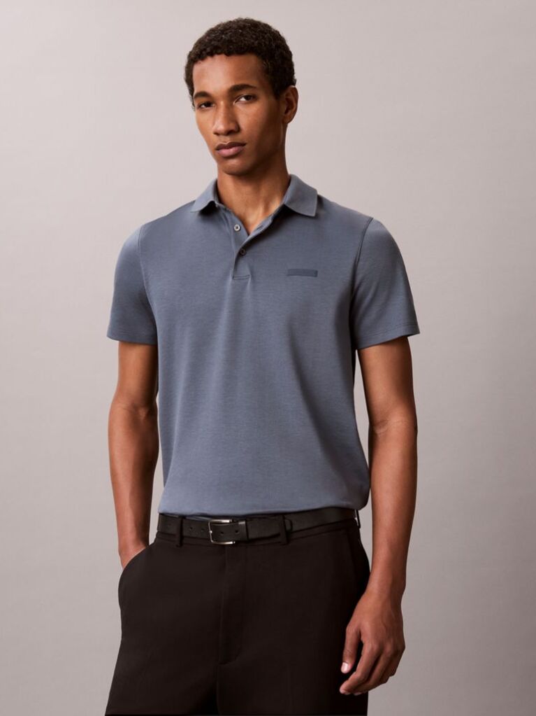 Blue Slim Cotton Badge Polo Shirt  Men