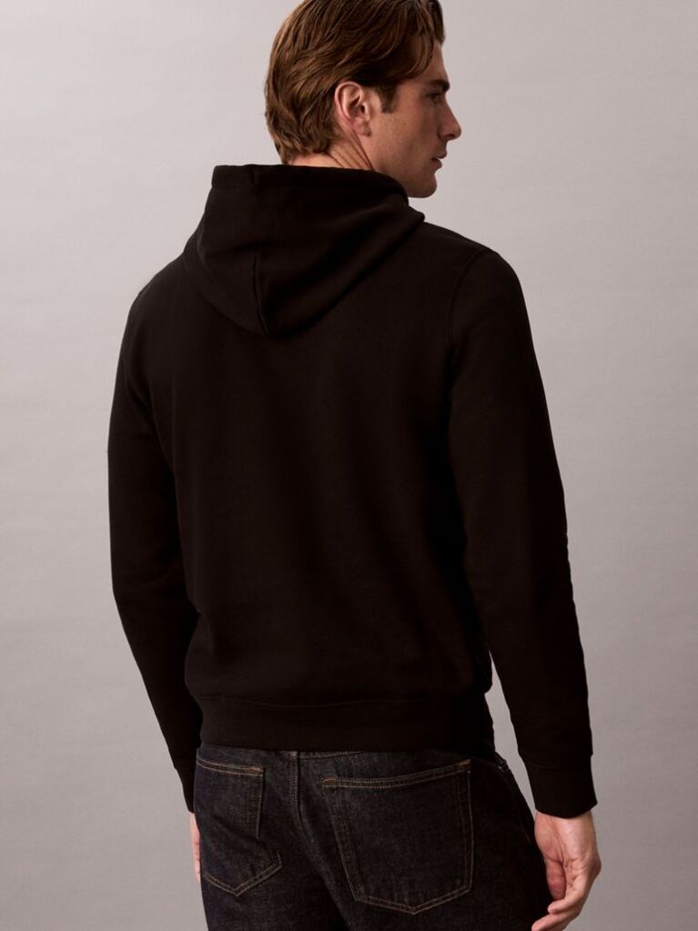 Black Logo Graphic Embroidery Fleece Hoodie  Men