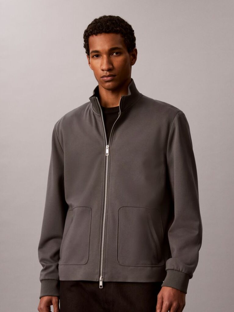 Grey Zip-Thru Knit Travel Jacket  Men