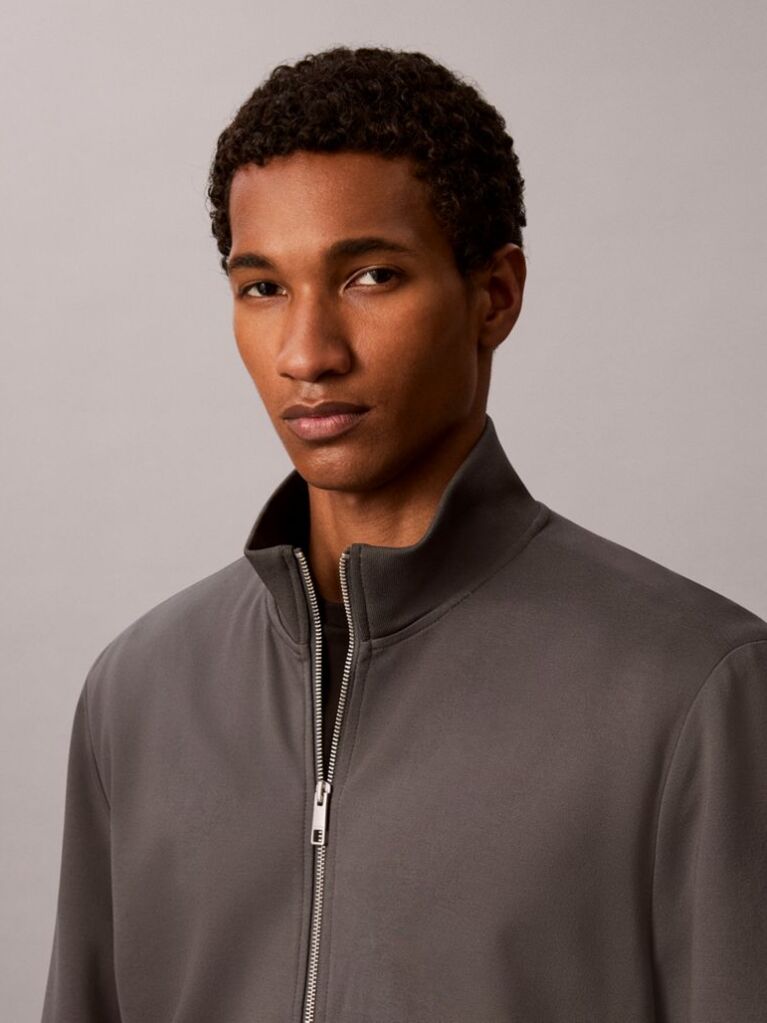 Grey Zip-Thru Knit Travel Jacket  Men