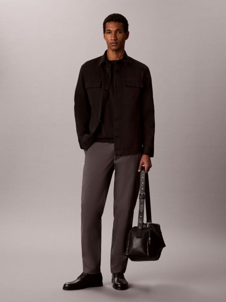 Grey Tapered Sateen Chinos  Men