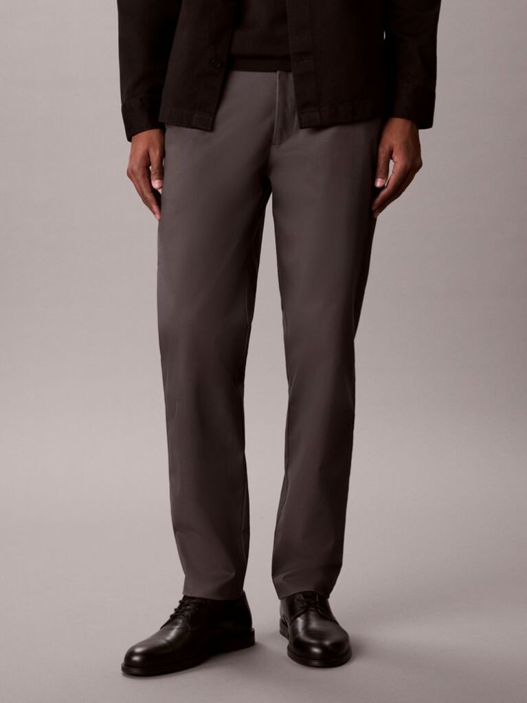 Grey Tapered Sateen Chinos  Men