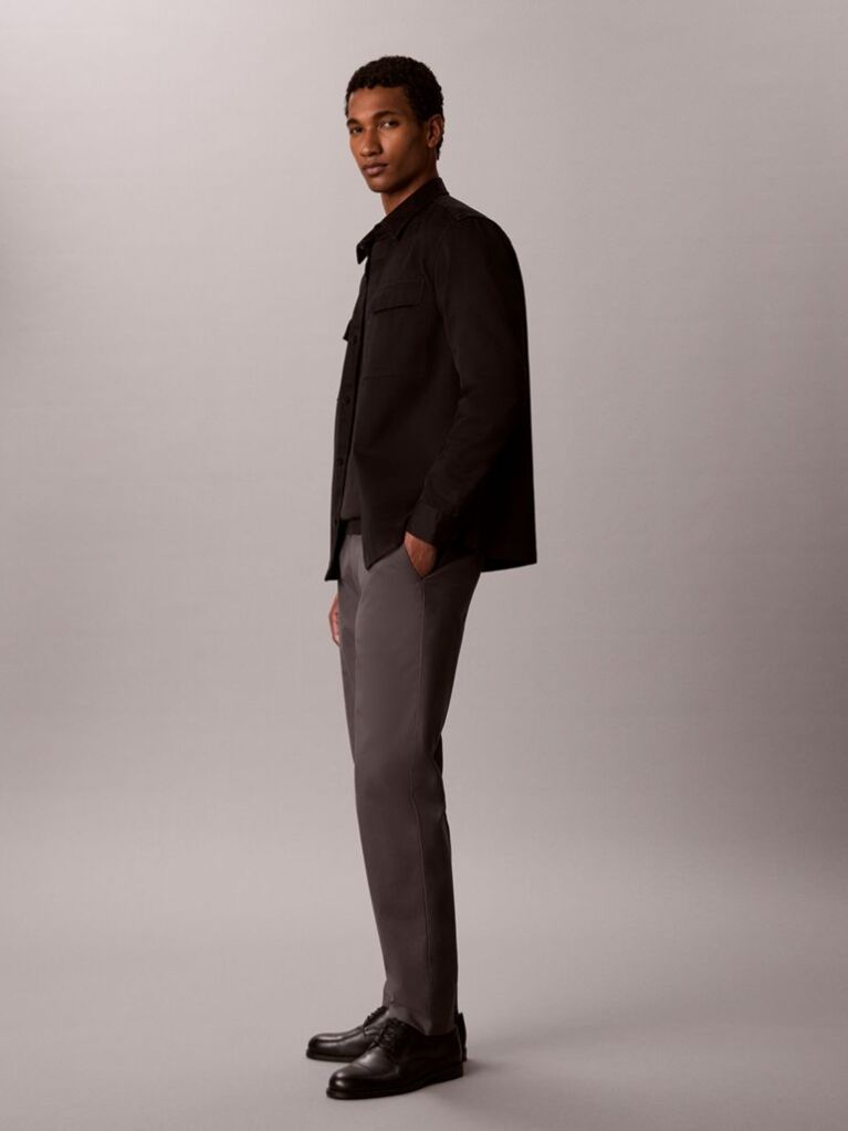 Grey Tapered Sateen Chinos  Men