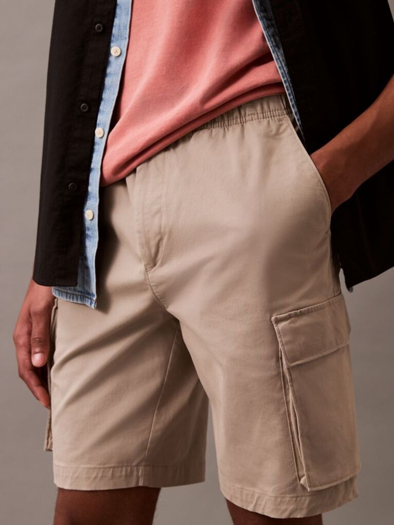 Brown Cotton Twill Cargo Shorts  Men