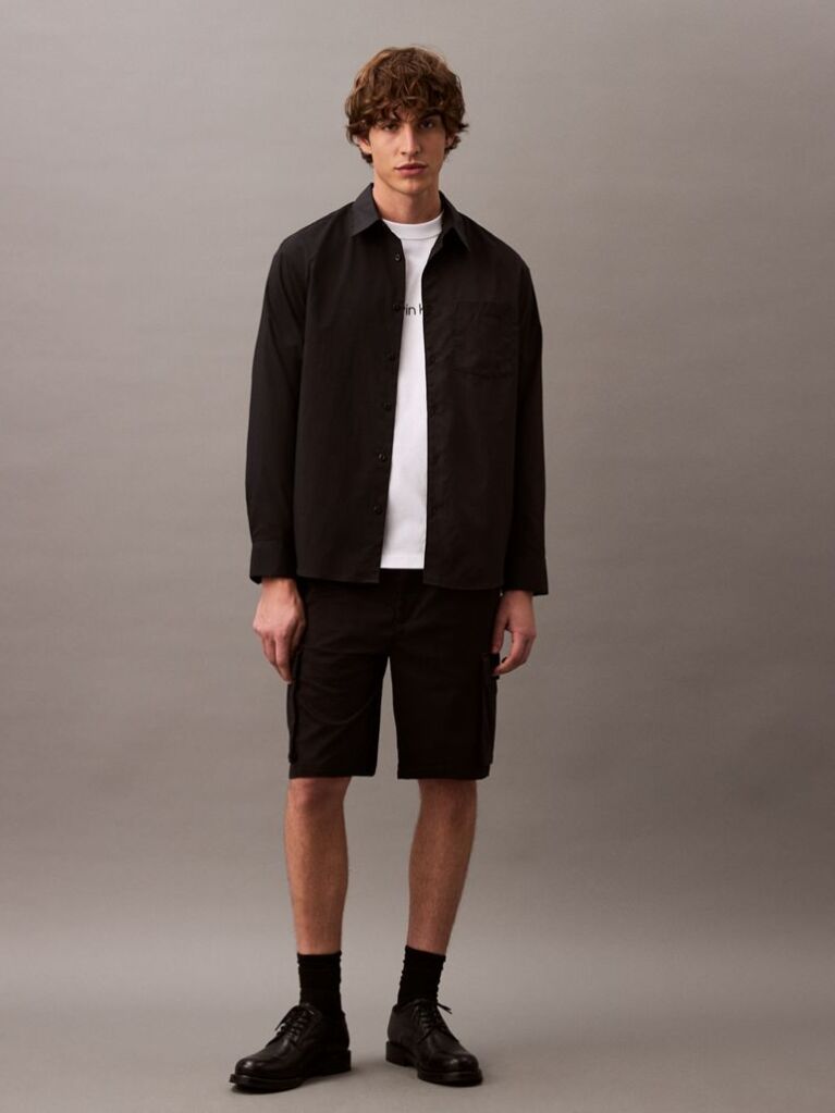 Black Cotton Twill Cargo Shorts  Men