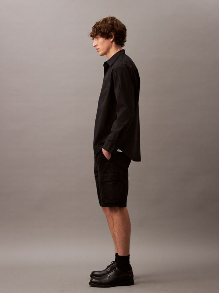 Black Cotton Twill Cargo Shorts  Men