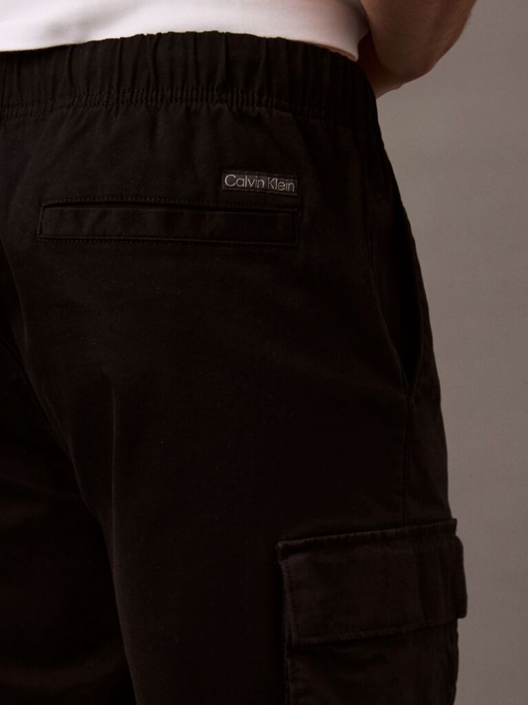 Black Cotton Twill Cargo Shorts  Men