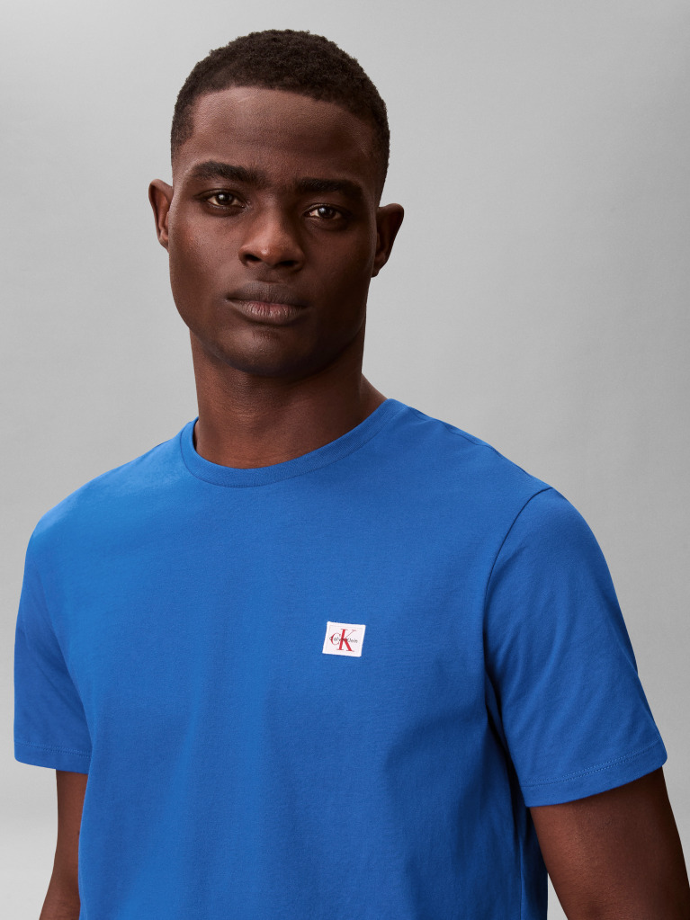 Blue Cotton Badge T-shirt  Men