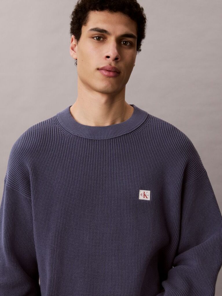 Blue Waffle Cotton Monogram Jumper  Men