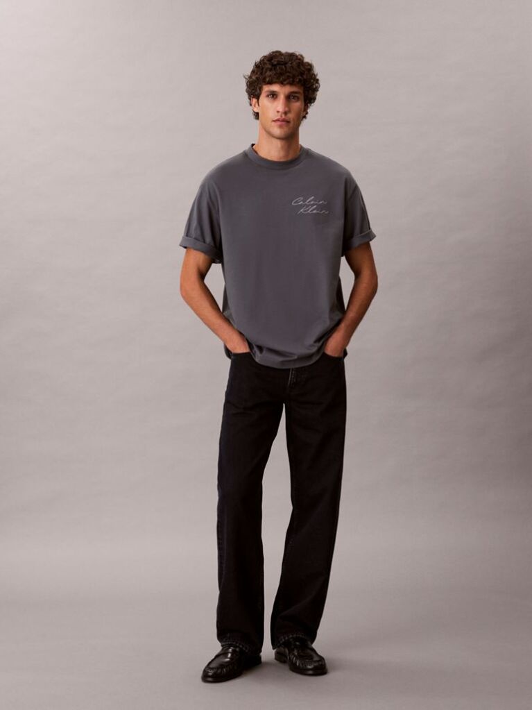 Grey Relaxed Script Logo T-shirt  Men