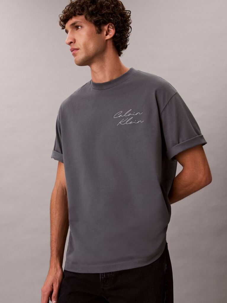 Grey Relaxed Script Logo T-shirt  Men