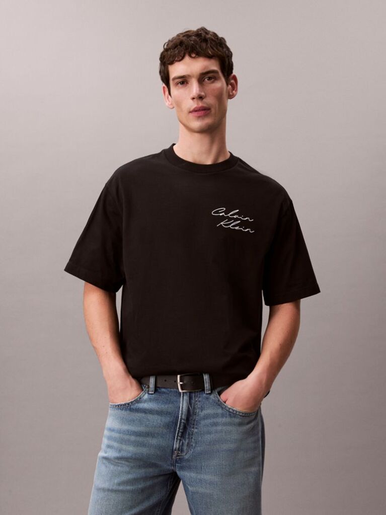 Black Relaxed Script Logo T-shirt  Men