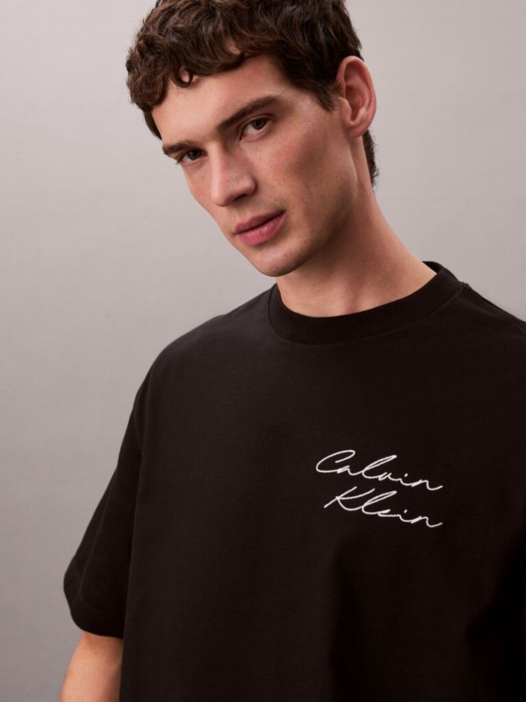 Black Relaxed Script Logo T-shirt  Men