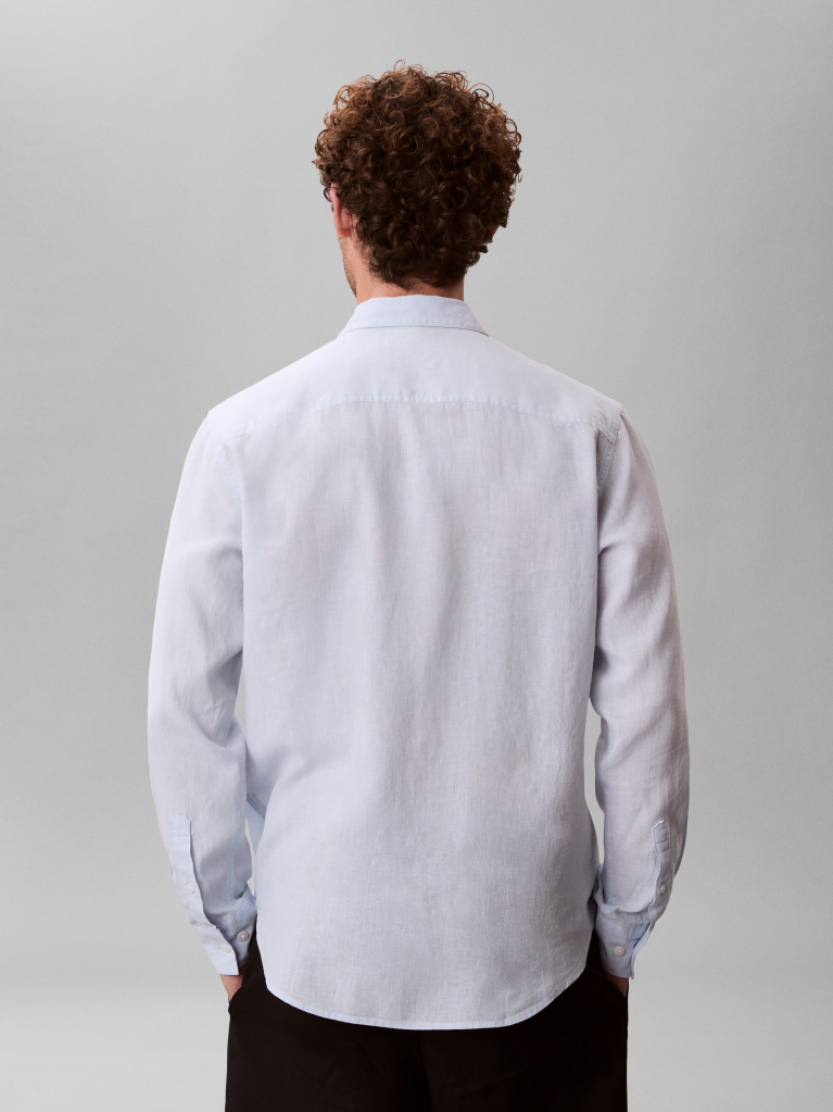 White Long Sleeve Solid Casual Linen Classic Shirt  Men